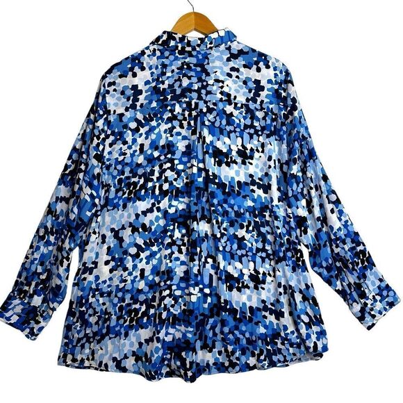 INVESTMENTS OLIVIA Blue Confetti Dot Roll Tab SLV Easy Care Tunic Blouse Plus 2X - Picture 2 of 5